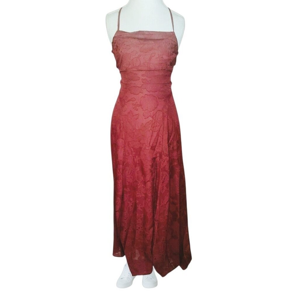 RIHOAS Burgundy Wine Jacquard Maxi Slip Dress Sz XS NWT